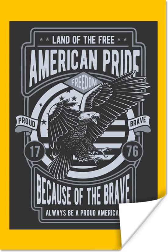 Poster Amerika - Grijs - Geel - Vintage - 20x30 cm - Vaderdag cadeau - Geschenk - Cadeautje voor hem - Tip - Mannen
