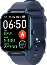 Belesy® PEARL 55 - Smartwatch Dames - Smartwatch Heren - Horloge - 1.7 inch – kleurenscherm – Stappenteller - Gezondheidsindicatoren – Je eigen foto als wijzerplaat - Siliconen – Blauw - Moederdag