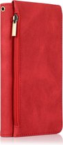 Casemania Hoesje Geschikt voor Oppo A76 Rood - Luxe Portemonnee Book Case met Rits & Extra Vakken