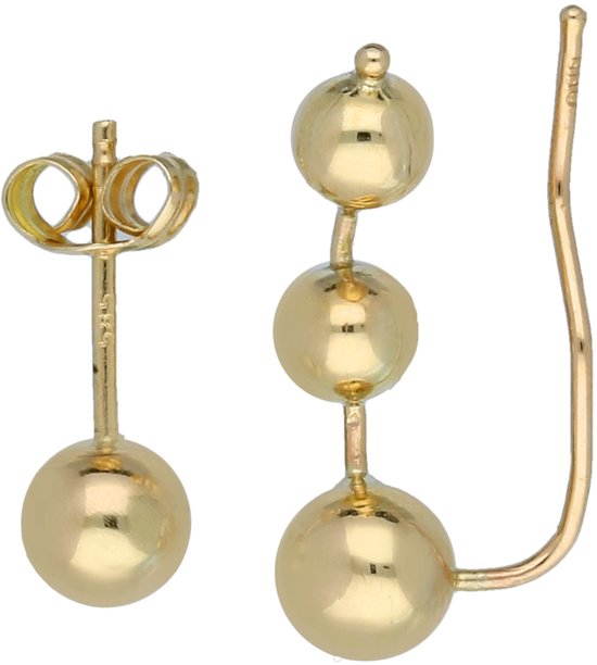 Glow oorbellen earcuffs bolletjes - goud 14 kt - a symmetrisch - 18mm