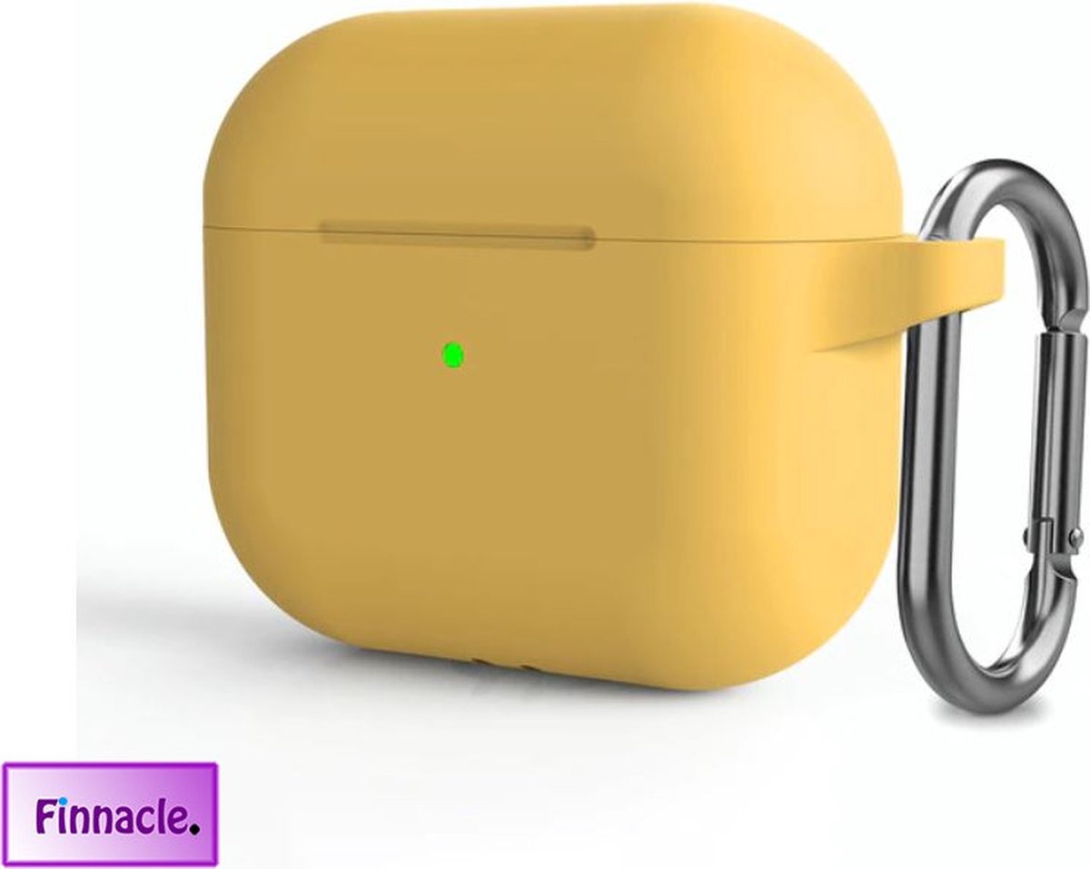 Finnacle - Hoesje geschikt voor Apple AirPods 3 met clip - Geel - Beschermhoes - Siliconen - Case - Soft case