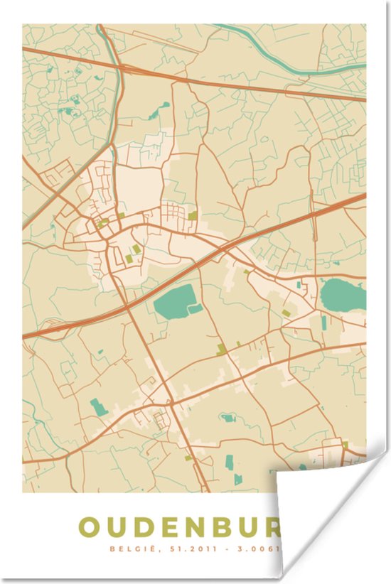 Poster Stadskaart - Oudenburg - Kaart - Plattegrond - België - 40x60 cm ...
