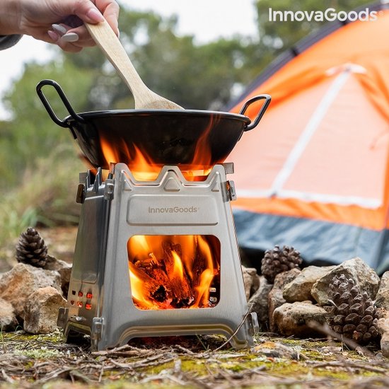 Poêle à Bois De Camping Pliable - Réchaud De Tente Portable En Acier Pour Cuisson Extérieur, Bois, Charbon (22x22cm)