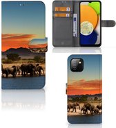 Wallet Book Case Geschikt voor Samsung Galaxy A03 Telefoon Hoesje Olifanten
