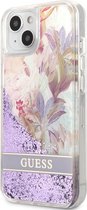 Guess Flower Liquid Glitter Back Case - Geschikt voor Apple iPhone 13 Mini (5.4") - Paars
