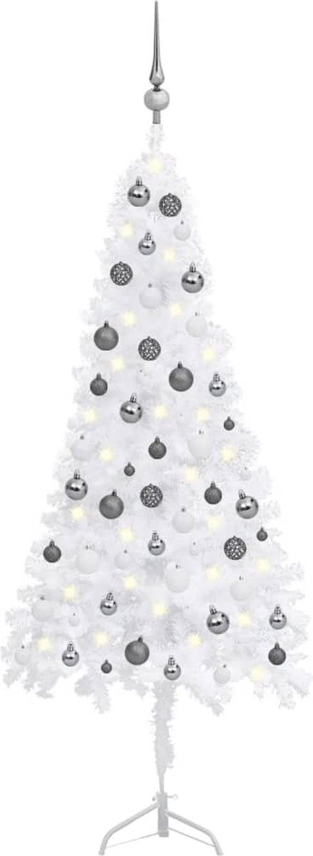 VidaLife Kunstkerstboom met LED's en kerstballen hoek 150 cm PVC wit