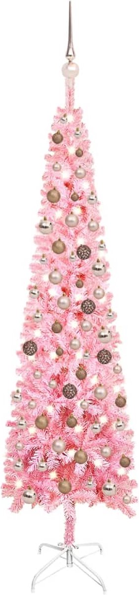 VidaLife Kerstboom met LED's en kerstballen smal 180 cm roze