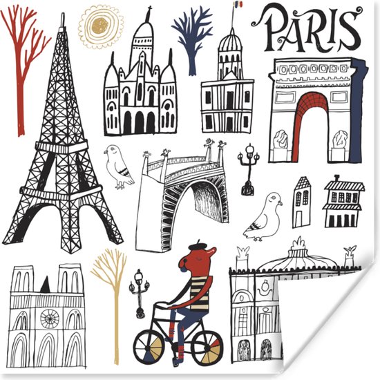 Poster Parijs - Eiffeltoren - Tekening - 50x50 cm | bol.com
