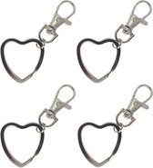 Vriendschapshartje - 4x Sleutelring Hart met Karabijn haak - Tashanger ring - sleutelhanger ringen hartvorm - Carabiner - Splitringen - zilver - 30 mm - 4 stuks