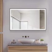 Starlight - Miroir de salle de bain - Rectangle - 100x60 cm - Zwart - Miroir chauffant - Siècle des Lumières LED - Dimmable - Capteur tactile - Industriel