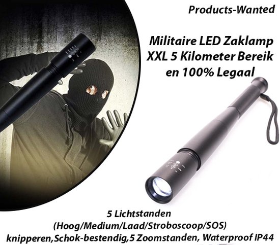 2-Stuks Stalen Tactical Militaire LED Zaklamp XXL 100% Legaal