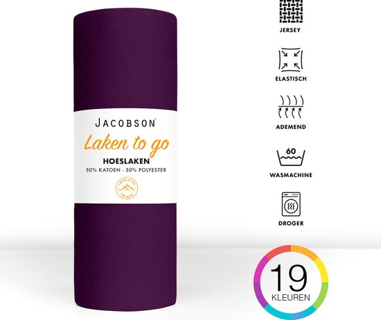 Jacobson - Hoeslaken - 180x200cm - Jersey Katoen - tot 25cm matrasdikte - Paars