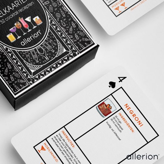 Thumbnail van een extra afbeelding van het spel Allerion Speelkaarten Cocktail – 54 Cocktail recepten – Time to get Drunk Drankspel – Cadeau