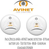 Pak van 2 * ANKA-AVINET  AJ-761 Autonome Rookmelder 10 Jaar Batterij,  Draadloos,  Voldoet aan de Europese norm EN14604