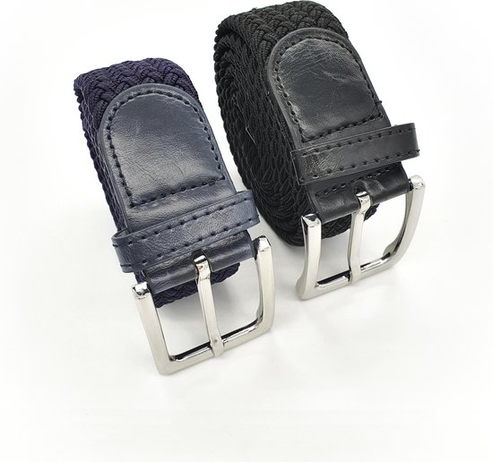 Lot de 2 - Ceinture élastique Ceinture stretch Ceinture tressée Ceinture tressée Ceinture élastique - unisexe - Couleur - Blauw - Zwart