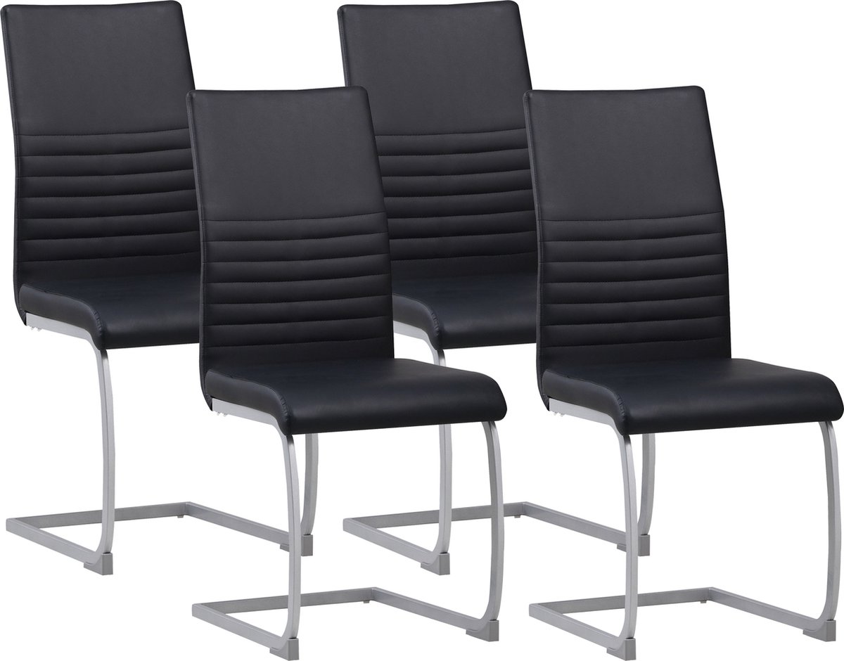ALBATROS Sledestoel Murano Set van 4, Zwart - Schommelstoel met Modern Ontwerp en Kunstleren Bekleding - Keukenstoel, Gestoffeerde Eetkamerstoel, Eettafelstoel