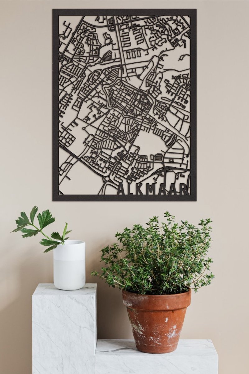 Houten Stadskaart Alkmaar Zwart Mdf 30x40cm Wanddecoratie Voor Aan De Muur City Shapes