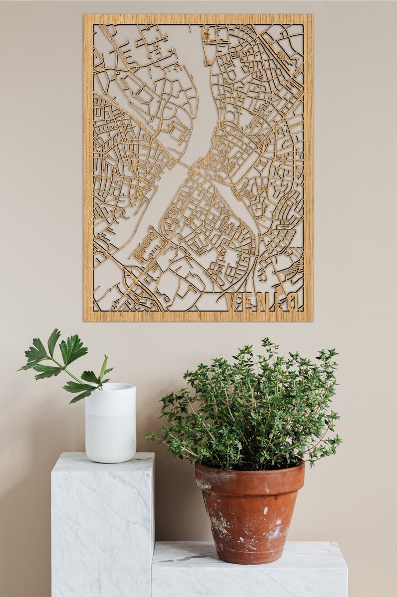 Houten Stadskaart Venlo Eikenhout 100x75cm Wanddecoratie Voor Aan De Muur City Shapes