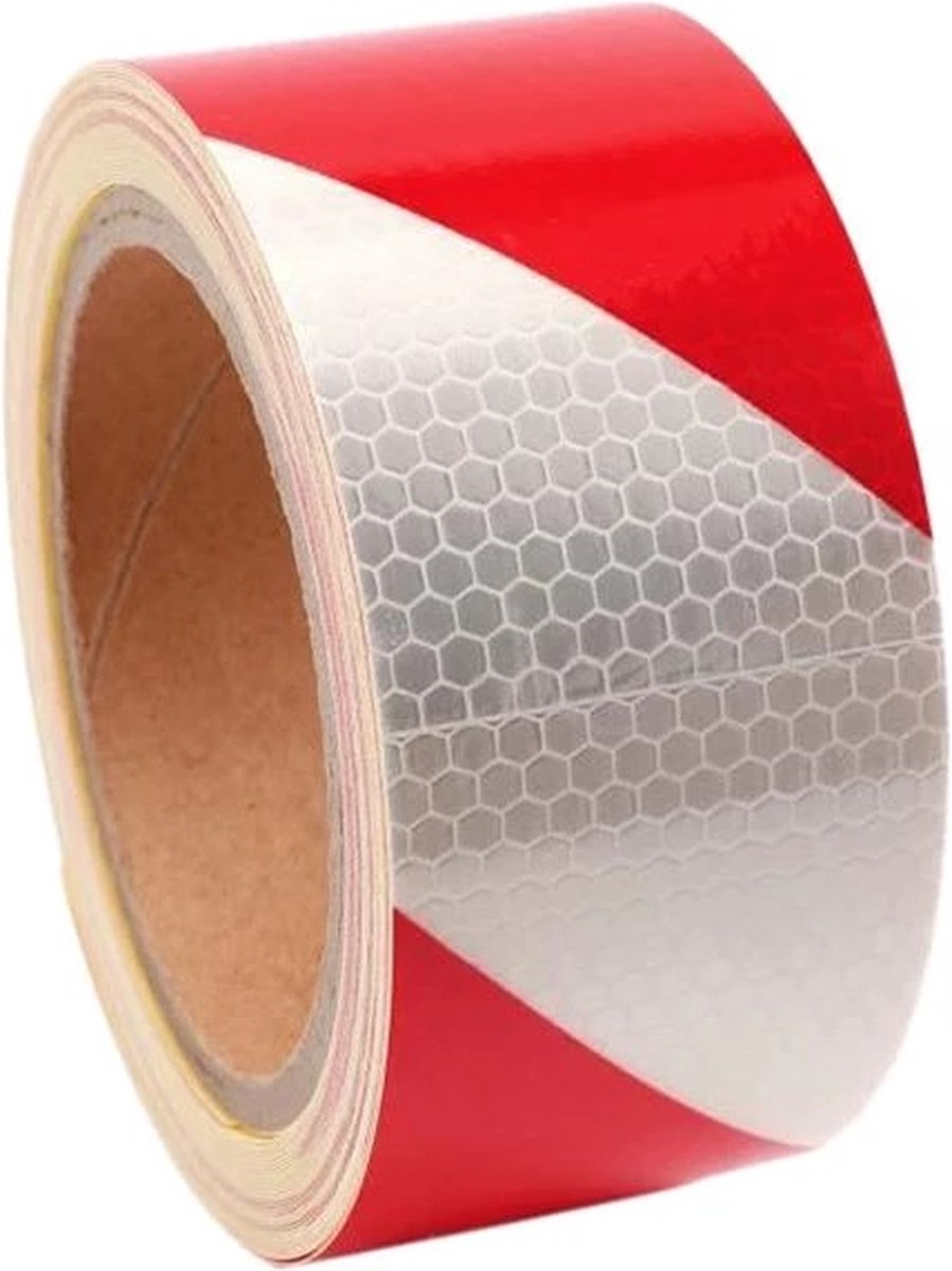 Reflectie Tape 10 Meter 5cm Reflecterend Roodwit Zelfklevend 