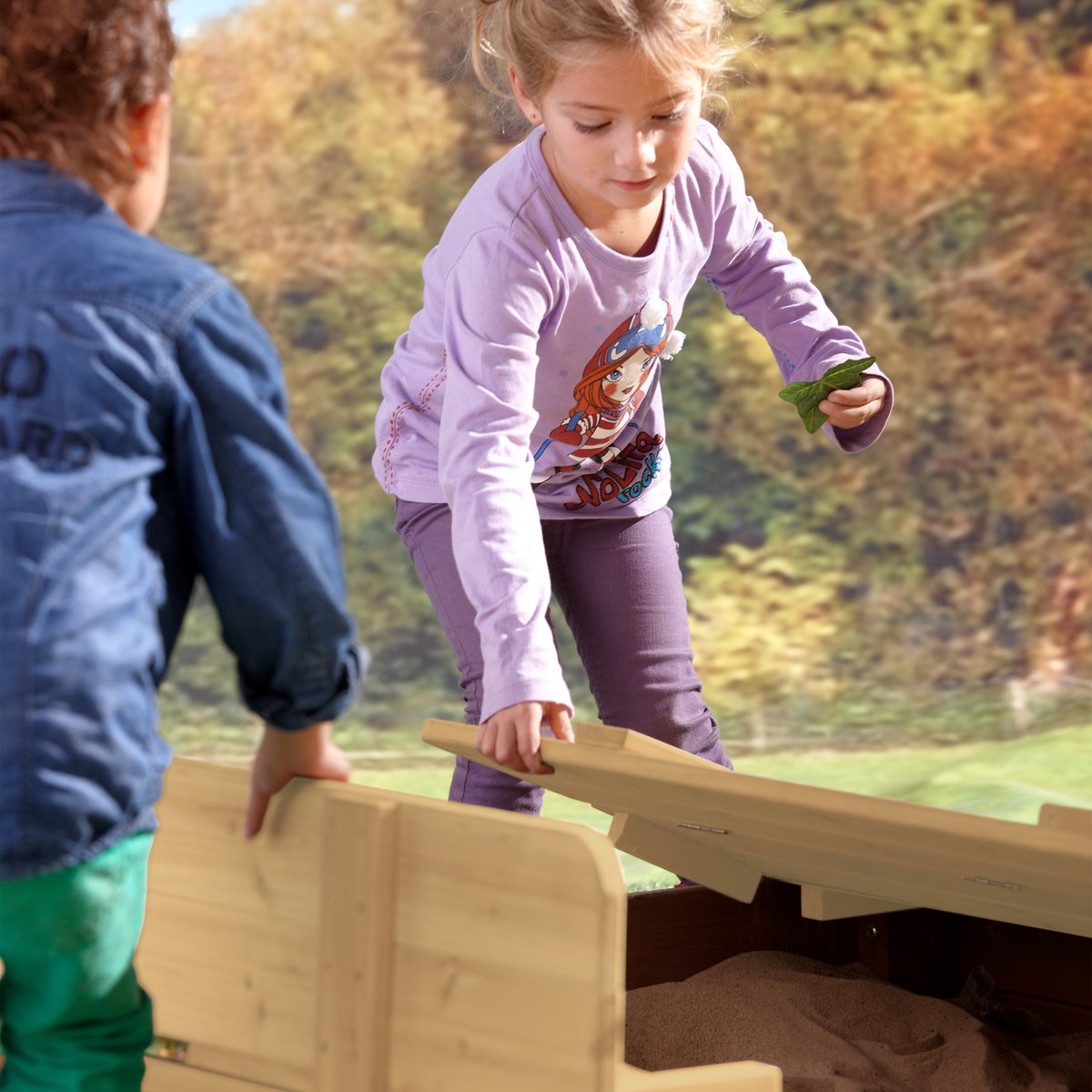 AXI Ella XL Houten Zandbak in Grijs/Bruin - Met Zitbankjes en Deksel - FSC hout - 120x120x20cm - Zandbak voor kinderen — afbeelding 8