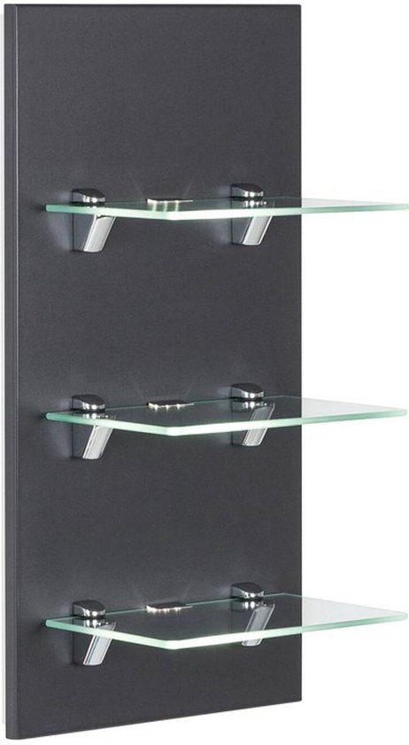 Wandkast badkamermeubel LED paneel met 3 glazen leggers zijdeglans antraciet, B x H x D ca. 35 x 68 x 32cm