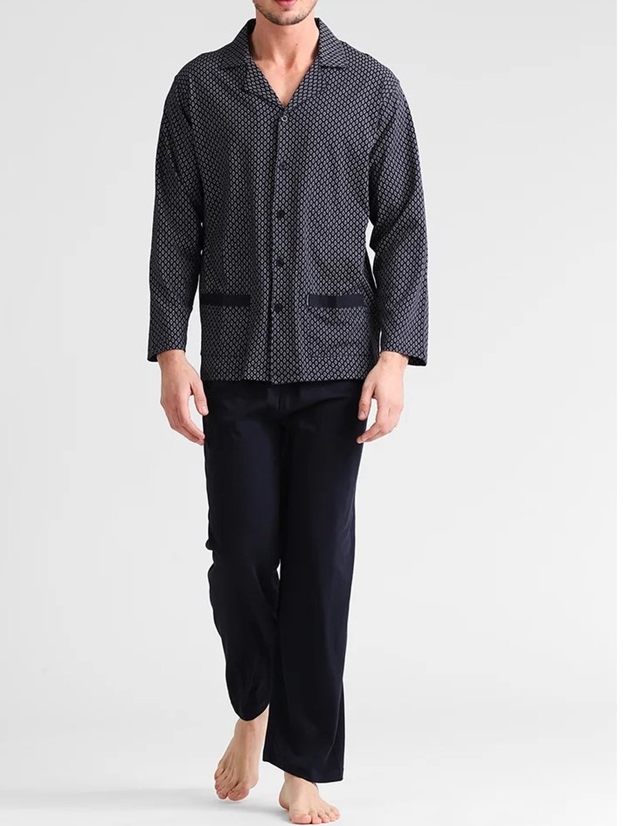 Götzburg Gotzburg heren pyjama Doorknoop - Manhattan - 451580- 60 - Blauw