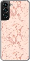 Geschikt voor Samsung Galaxy S22 hoesje - Marmer print - Rose goud - Patronen - Chic - Siliconen Telefoonhoesje
