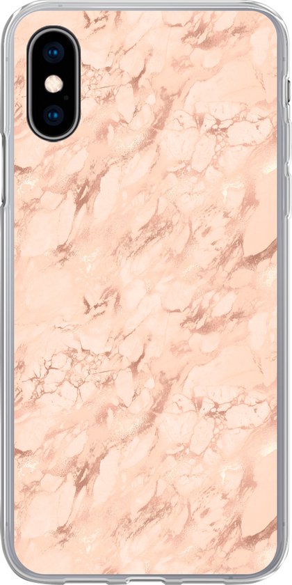 Geschikt voor iPhone X hoesje - Marmer print - Roségold - Patronen - Luxe - Siliconen Telefoonhoesje