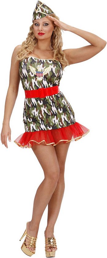 Widmann - Leger & Oorlog Kostuum - Legermeisje In Lycra Soldier Sexy Kostuum Vrouw - Groen - Medium - Carnavalskleding - Verkleedkleding