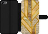 Bookcase Geschikt voor iPhone SE 2020 telefoonhoesje - Goud - Marmer print - Vintage - Met vakjes - Wallet case met magneetsluiting