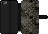 Bookcase Geschikt voor iPhone 8 telefoonhoesje - Marmer print - Zwart - Goud - Geometrie - Met vakjes - Wallet case met magneetsluiting