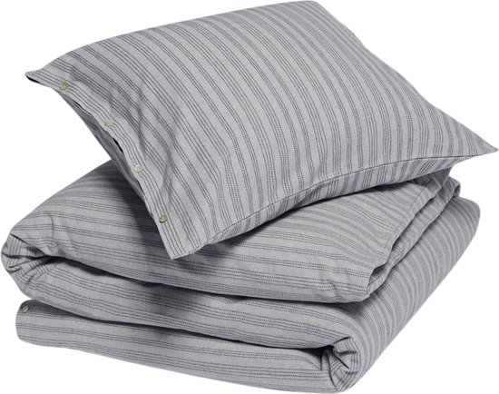 Yumeko dekbedovertrek velvet flanel grijs/blauw stripe 140x220 + 1/60x70 - Biologisch & ecologisch