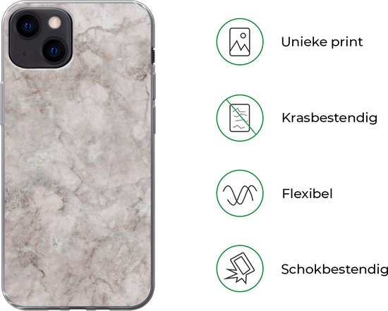 iPhone 13 hoesje met marmerprint in lichte grijstinten.