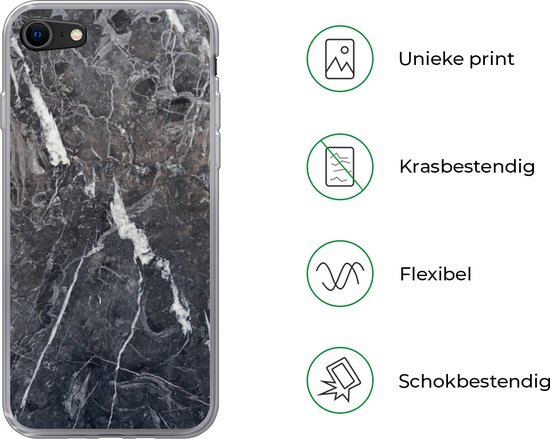 Coque iPhone SE 2020 - Imprimé marbré - Grijs - Wit - Coque en Siliconen  téléphone - | bol