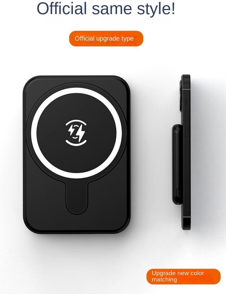 Magnetische Powerbank Klein Meeneem formaat - Magnetisch & Draadloos – Voor iPhone 12 & 13 – Draadloze Oplader Batterij - Zwart