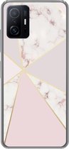 Geschikt voor Xiaomi 11T Pro hoesje - Marmer print - Goud - Rosé - Siliconen Telefoonhoesje