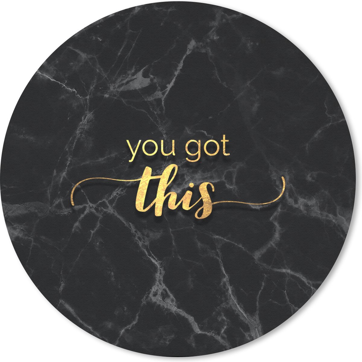 Muismat - Mousepad - Rond - Quotes - Motivatie - Goud - Marmer print - 50x50 cm - Ronde muismat