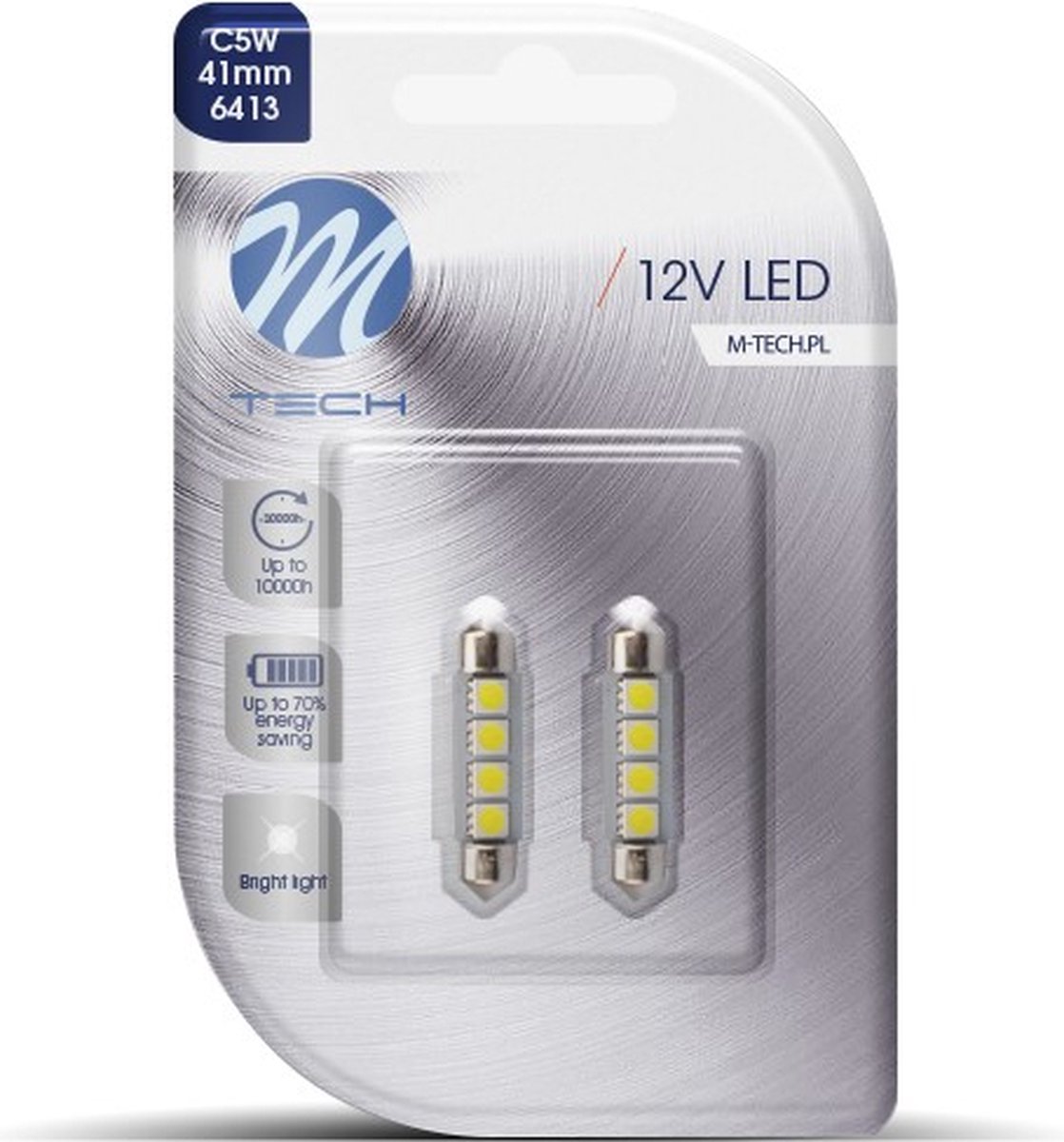 M-Tech LED C5W 12V 41mm - Basis 4x Led diode - Canbus - Wit - Set