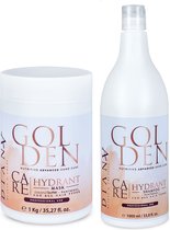 Golden Set: 1000ml Shampoo + 1000ml Haarmasker voor thuiszorg na de behandeling haar botox - zonder parabenen, sulfaten en siliconen, met Kokosboter en Panthenol, Voor Optimale Hydratatie en Anti-Frizz, Geschikt voor Alle Haartypes