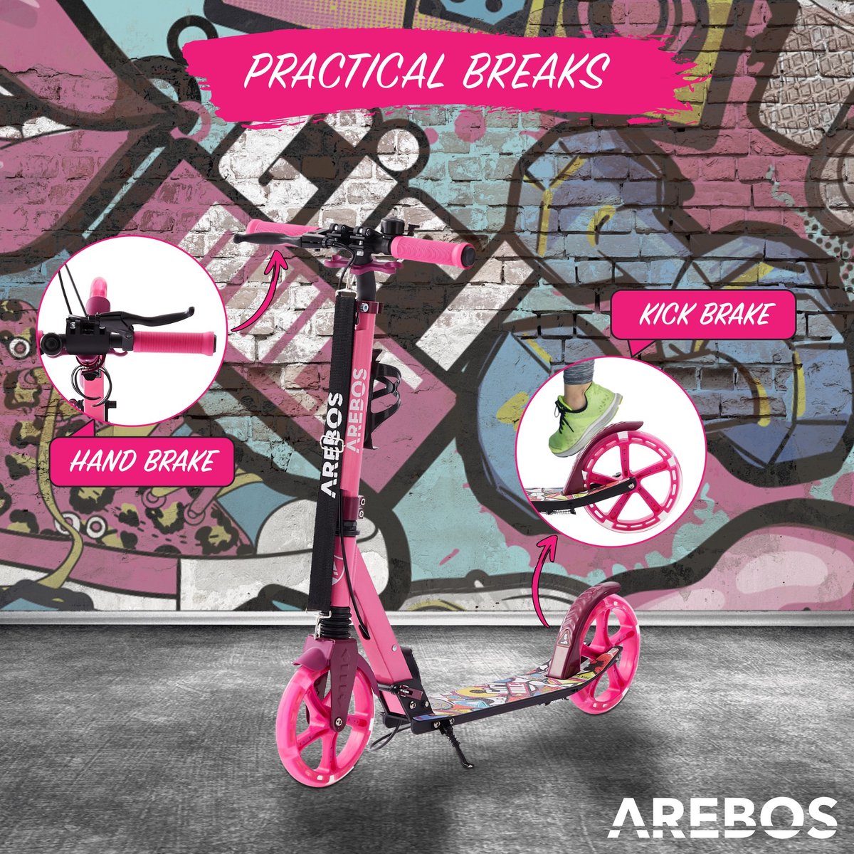 Arebos Tretroller klappbar höhenverstellbar 78–93 cm, ab 6 Jahre, 100 kg, 0 W, Fahrspaß überall