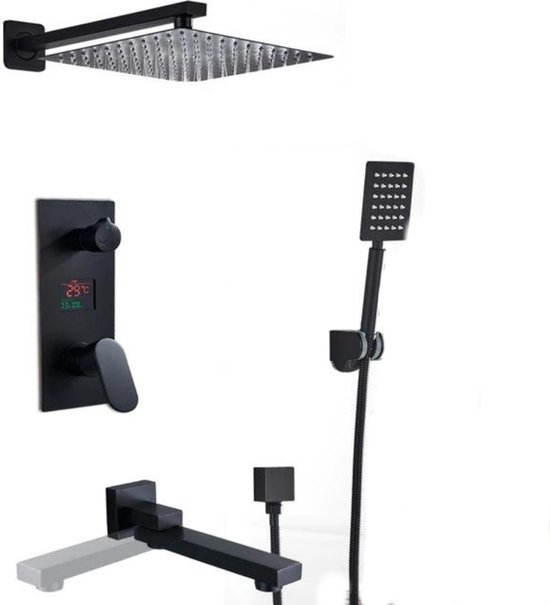 Amerce Regendouche Badkamer Douche Kop Waterval Mengkraan Zwart