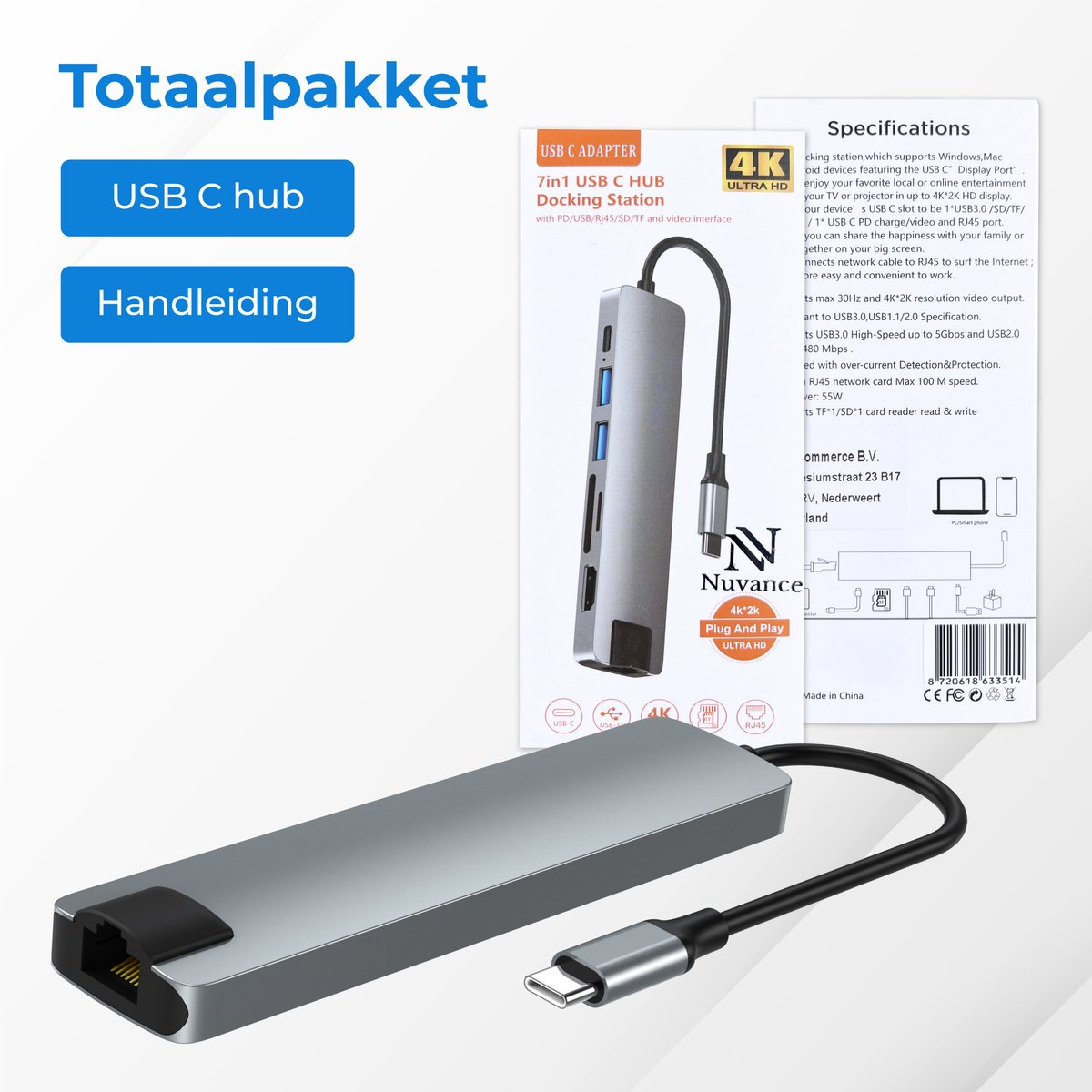 Hub USB-C / switch USB 3.0 / splitter 7-1 Lecteur Carte SD-TF