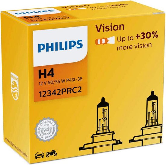 Philips Vision Type d'ampoule: H4, lot de 2, phare pour voiture | bol.com