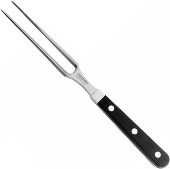 Roestvrijstalen grillvork met houten handvat, vleesvork groot