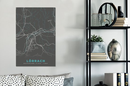 Peinture sur toile Allemagne - Blauw - Lörrach - Plan de la ville - Carte - Plan d'étage - 60x90 cm - Décoration murale