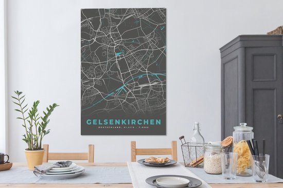 Peinture sur toile Allemagne - Blauw - Gelsenkirchen - Plan de ville - Carte - Plan d'étage - 90x140 cm - Décoration murale