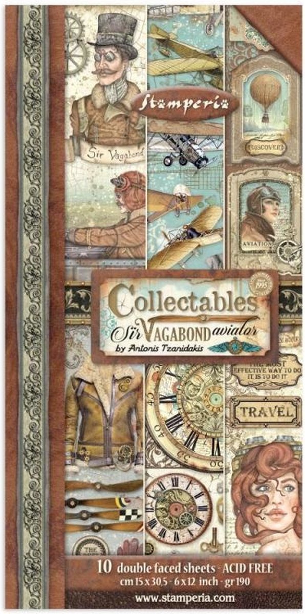 Stamperia - Sir Vagabond Aviator - 6x12 Inch Paper Pack (SBBV16)