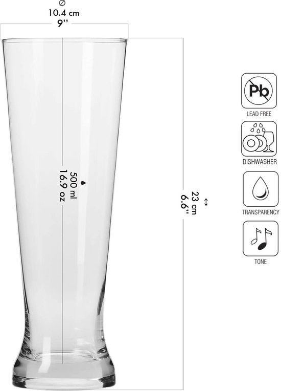 GOMETY Set van 4 bierglazen, 500 ml bierglazen met handvat, duurzame