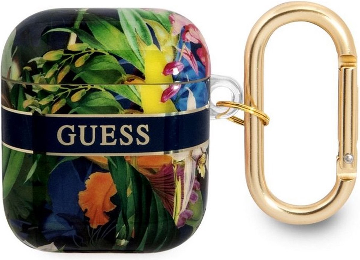 Guess TPU Flower Print Case voor Apple Airpods 1 & 2 - Blauw