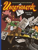 Cover: Tekening van een man met bril, die wegrent met papieren. Een oude auto rijdt voorbij. Titel: Unterwaerdt Fout in de oorlog.